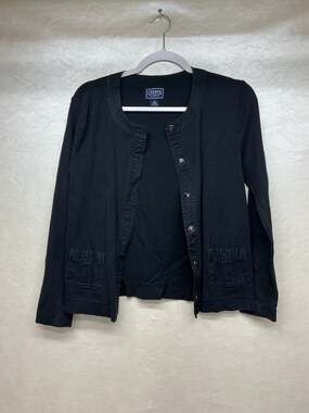 Chaps Classics Black Cotton Long Sleeve Cardigan with Pockets Size M